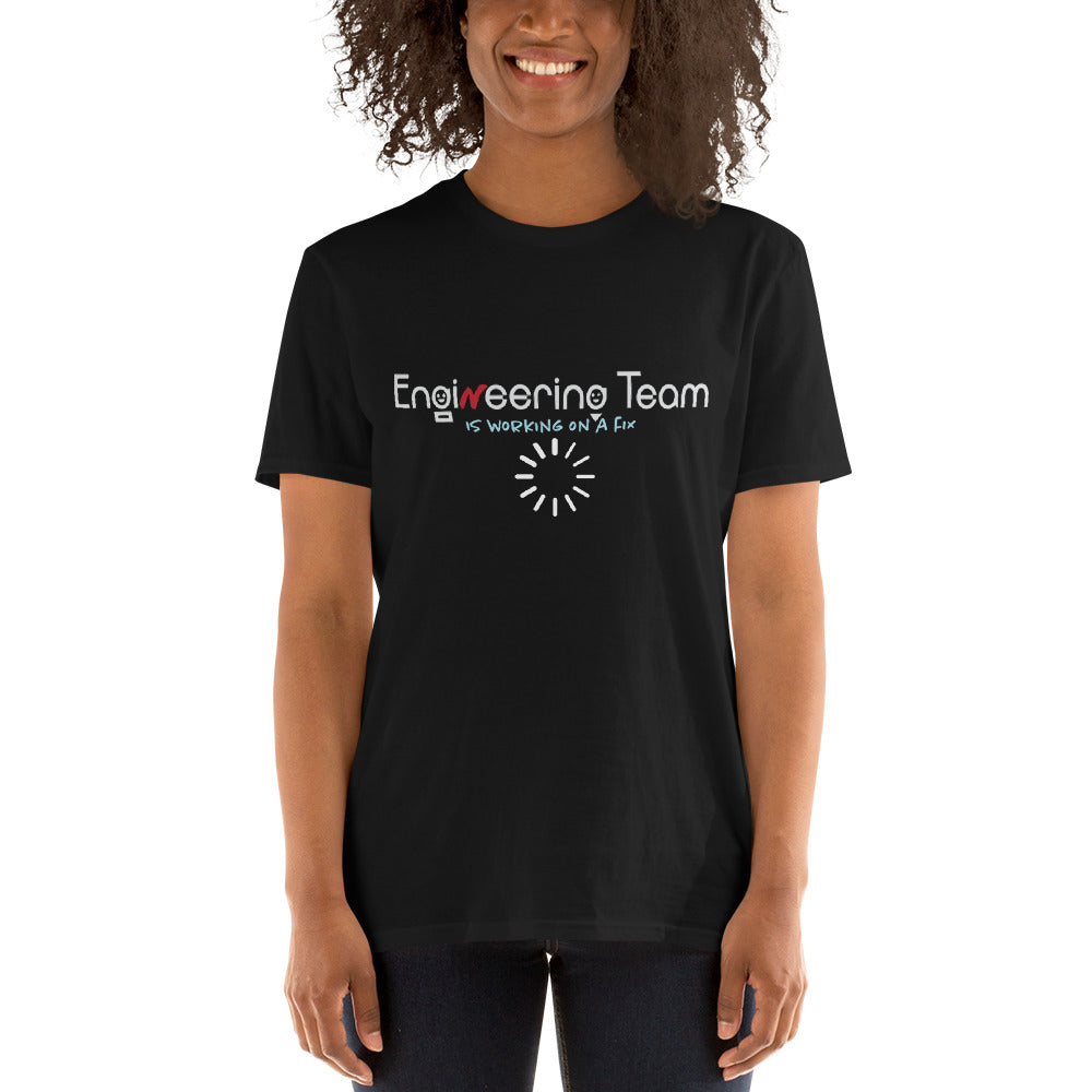 Engineering Team Working On A Fix Soft Style Short-Sleeve Unisex T-Shirt